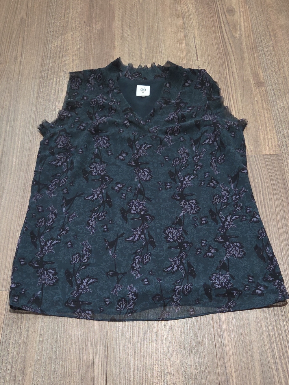 CAbi Dark Teal Floral V-Neck Sleeveless Camisole